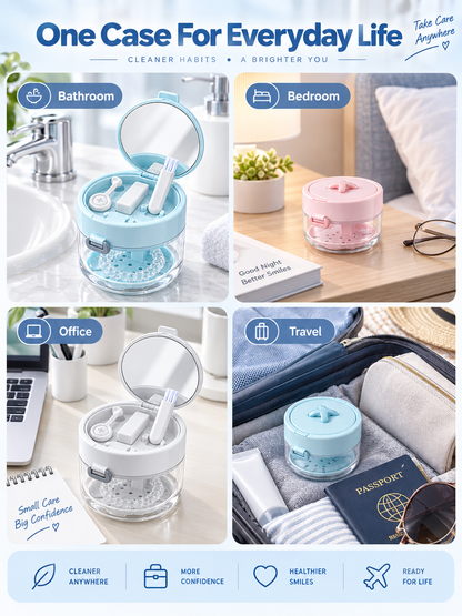 ✨ Travel Care Deal – Retainer Cleaning Case 🦷 Soak. Store & Rinse Container with Mirror & Brush for On-the-Go Use 💼