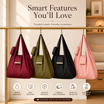 Compact Everyday Tote Bag with Roll-Up Storage Design