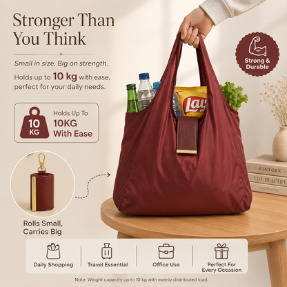 Compact Everyday Tote Bag with Roll-Up Storage Design