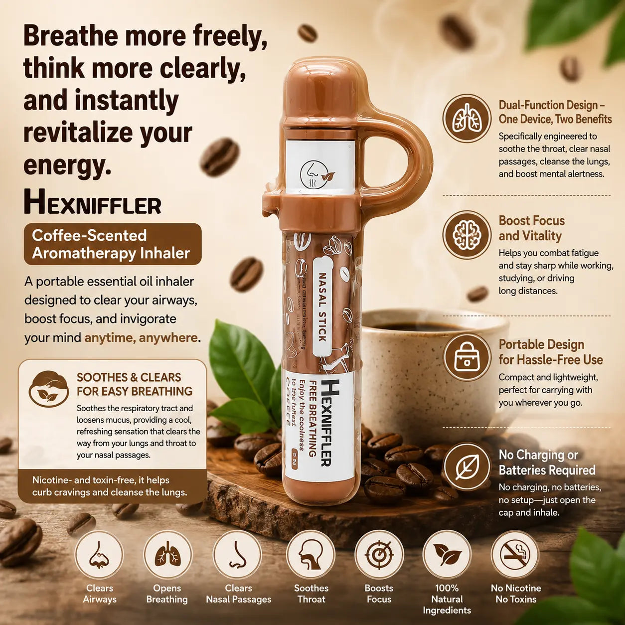 Nasal Inhaler - 50g Refreshing Breath Refresher, Stress Relief Sensory Awakener for Adults' Nasal & Oral Care, Awakens Your Senses, Enhance Sensory Experience, Invigorating