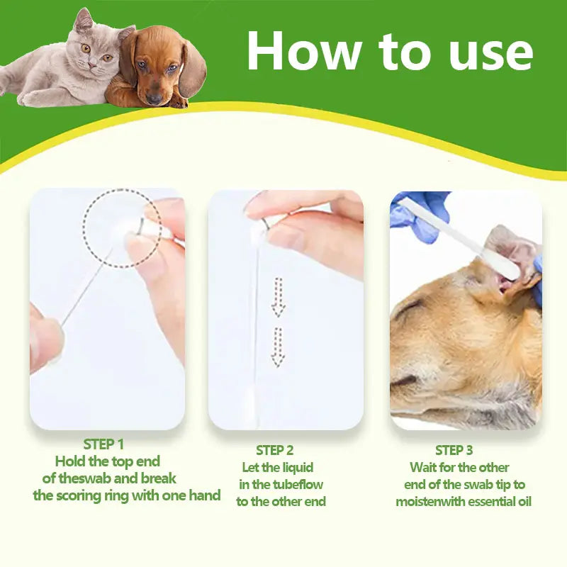 Dog & Cat Ear Cleaning Swabs - 50 Individually Wrapped Combed Cotton Cleaner, Alcohol-Free Hypoallergenic Essential Oil-Infused Gentle Formula, Soothes Itch Ears, On-the-Go Pet Grooming Supplies