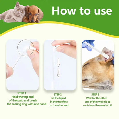 Dog & Cat Ear Cleaning Swabs - 50 Individually Wrapped Combed Cotton Cleaner, Alcohol-Free Hypoallergenic Essential Oil-Infused Gentle Formula, Soothes Itch Ears, On-the-Go Pet Grooming Supplies