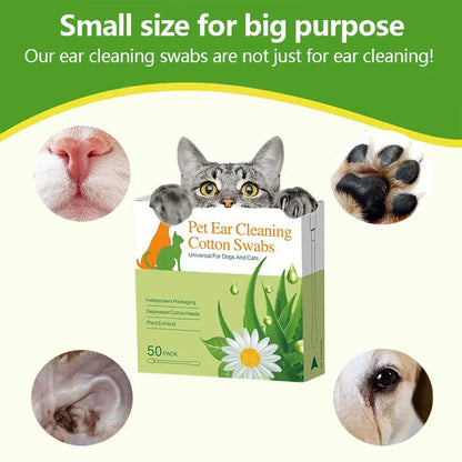 Dog & Cat Ear Cleaning Swabs - 50 Individually Wrapped Combed Cotton Cleaner, Alcohol-Free Hypoallergenic Essential Oil-Infused Gentle Formula, Soothes Itch Ears, On-the-Go Pet Grooming Supplies