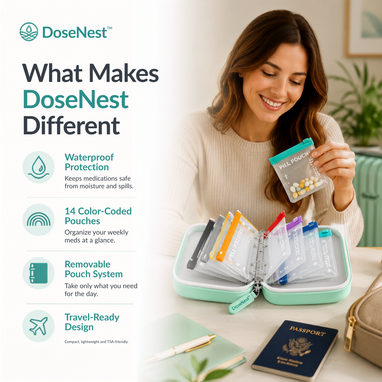 DoseNest – Waterproof Weekly Pill Organizer