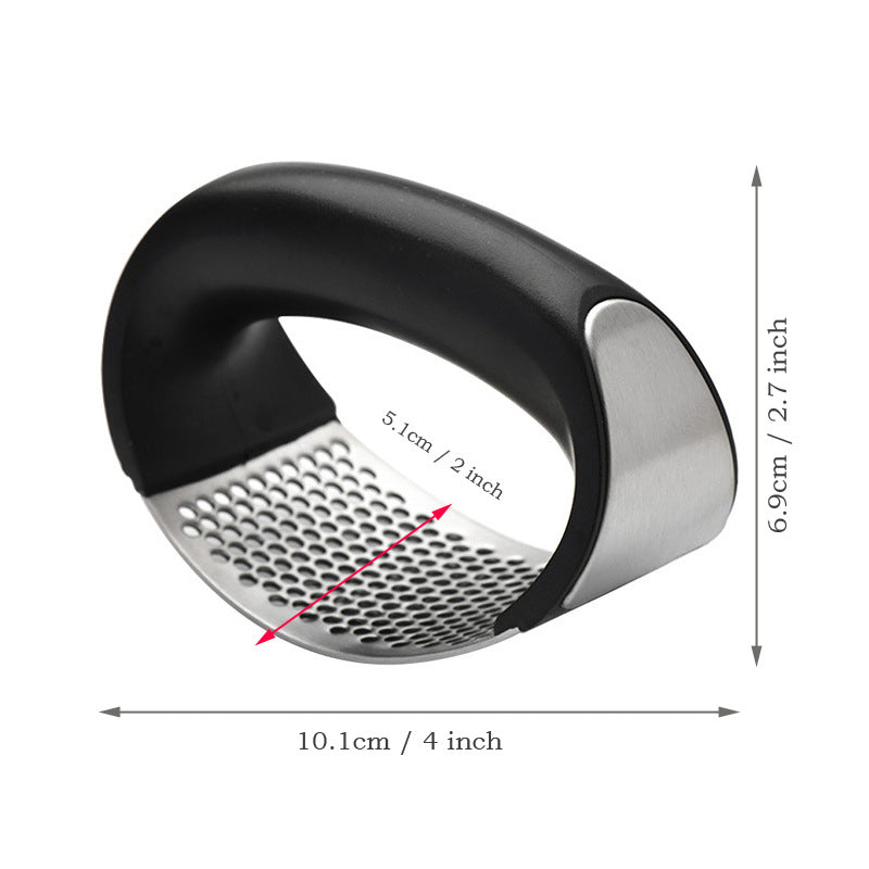 Stainless Steel Curved Garlic Rocker Press With Black Handle