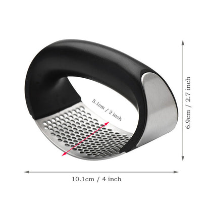 Stainless Steel Curved Garlic Rocker Press With Black Handle