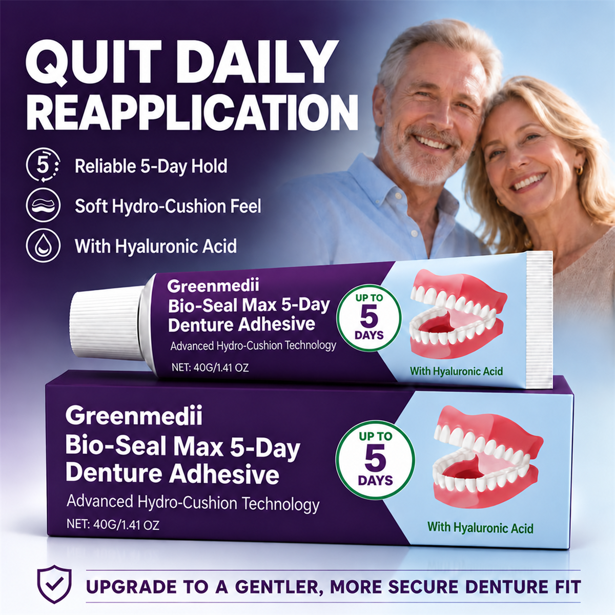 🔥100K+ SOLD🔥Greenmedii Bio-Seal Max 5-Day Denture Adhesive🦷💙