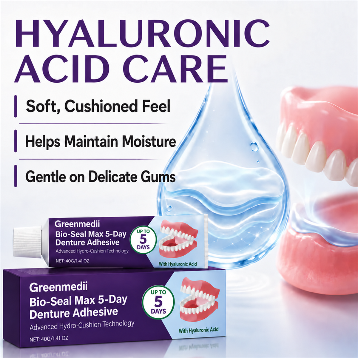 🔥100K+ SOLD🔥Greenmedii Bio-Seal Max 5-Day Denture Adhesive🦷💙