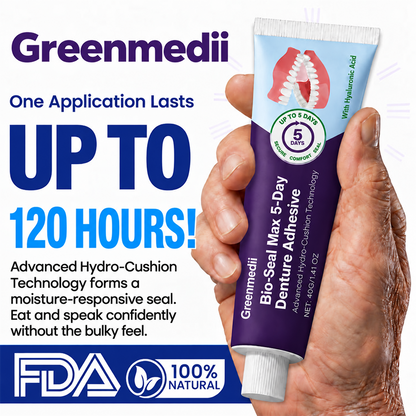 🔥100K+ SOLD🔥Greenmedii Bio-Seal Max 5-Day Denture Adhesive🦷💙