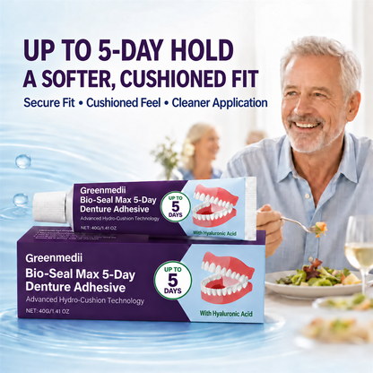 🔥100K+ SOLD🔥Greenmedii Bio-Seal Max 5-Day Denture Adhesive🦷💙