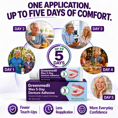 🔥100K+ SOLD🔥Greenmedii Bio-Seal Max 5-Day Denture Adhesive🦷💙