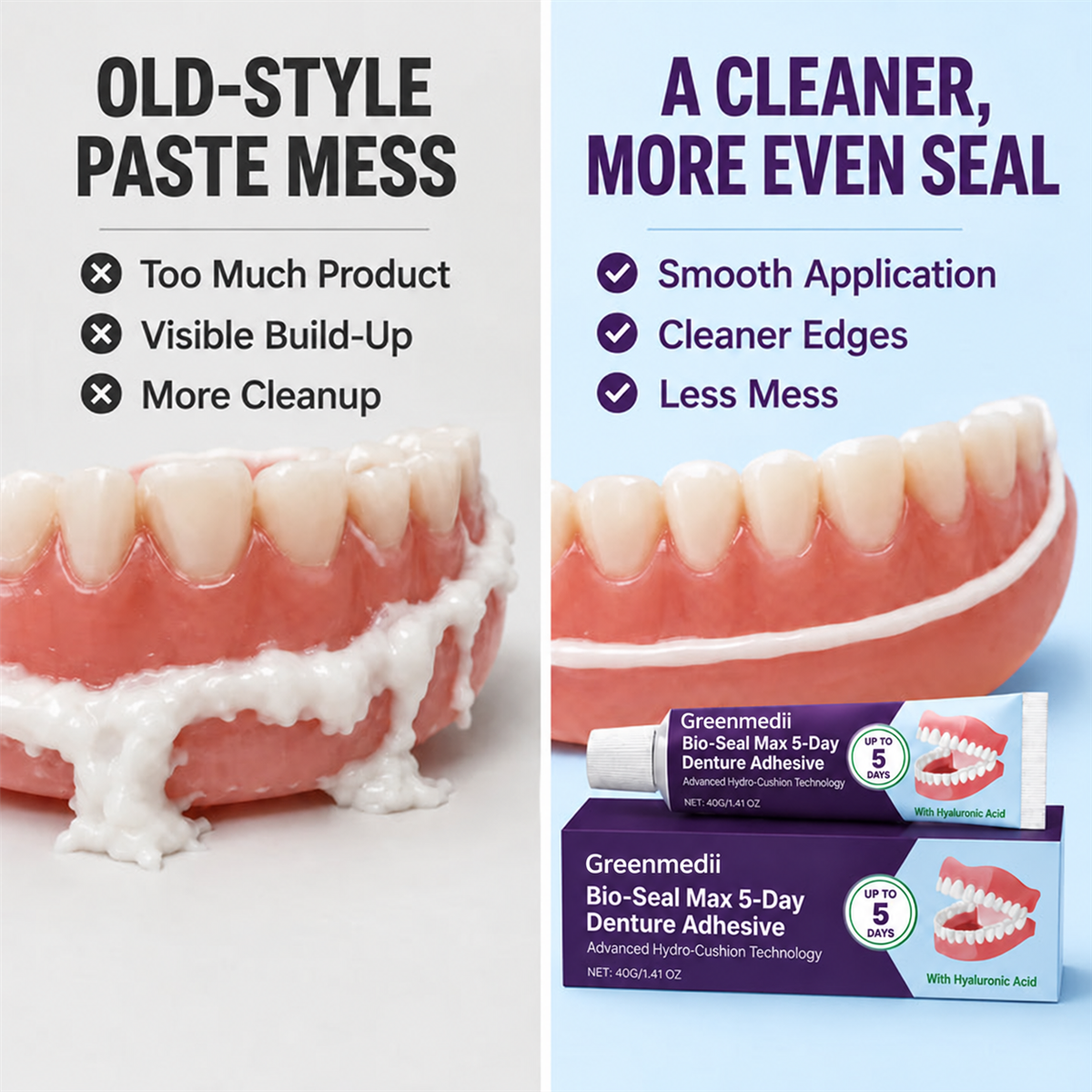🔥100K+ SOLD🔥Greenmedii Bio-Seal Max 5-Day Denture Adhesive🦷💙