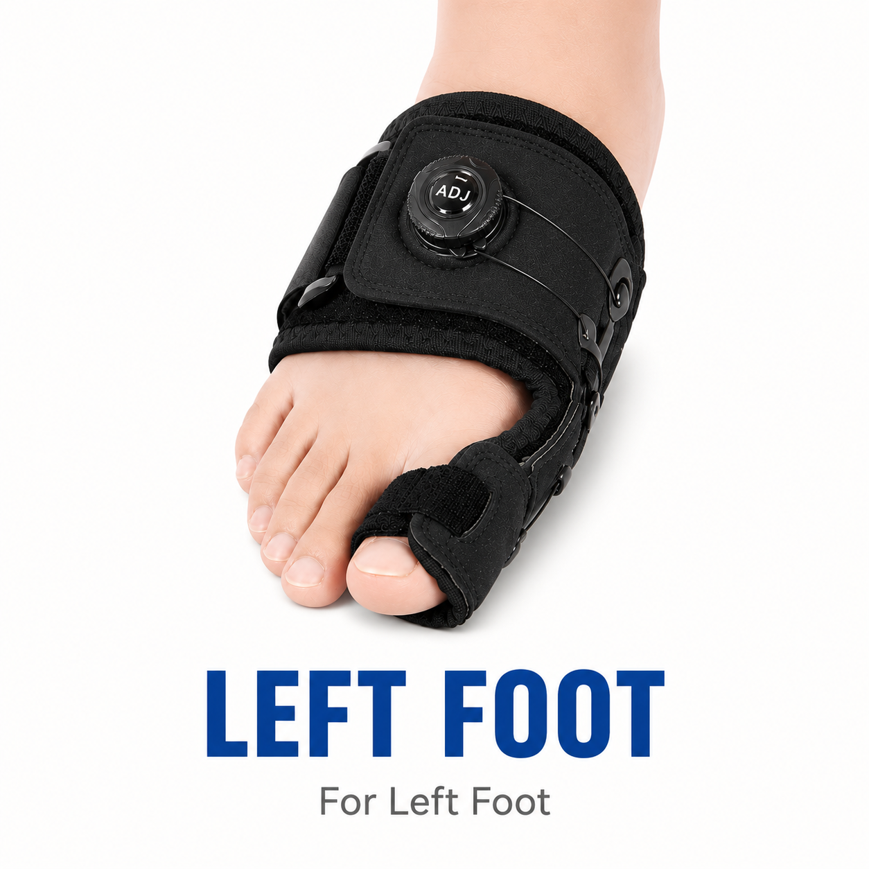 Adjustable bunion support brace for left foot