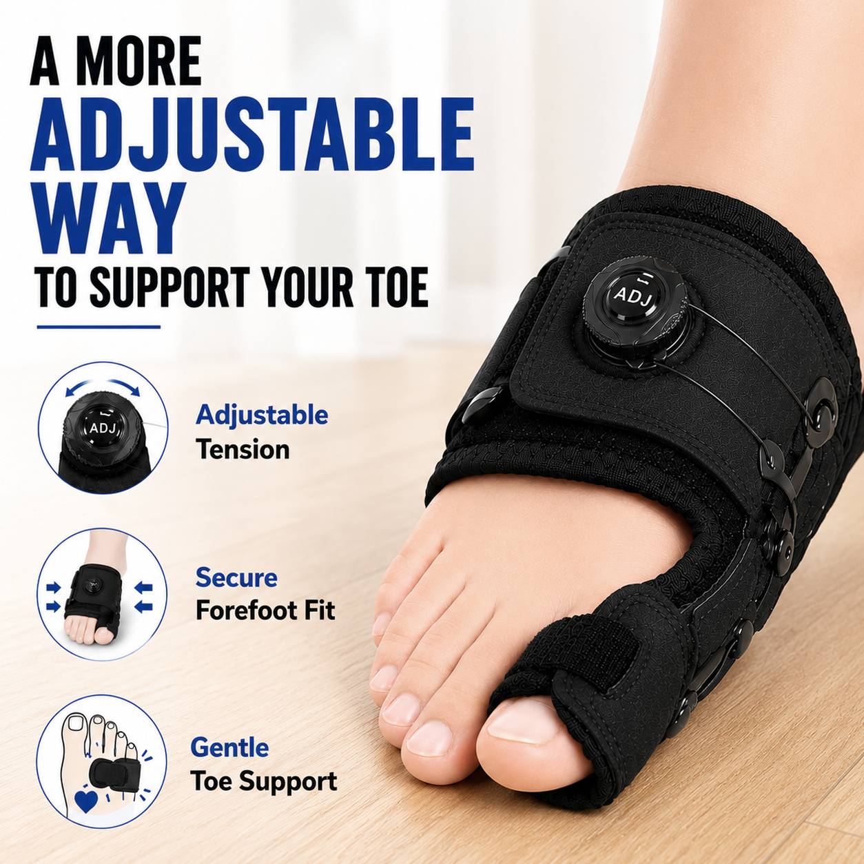 Adjustable bunion support brace secure fit details