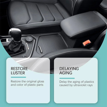 Car plastic restorer bottle and applicator detail