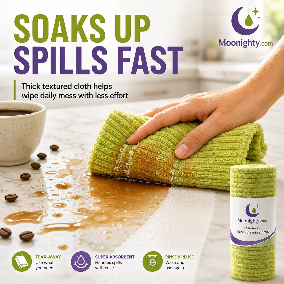 💯 Multipurpose Reusable Tear-Off Cleaning Cloth Roll