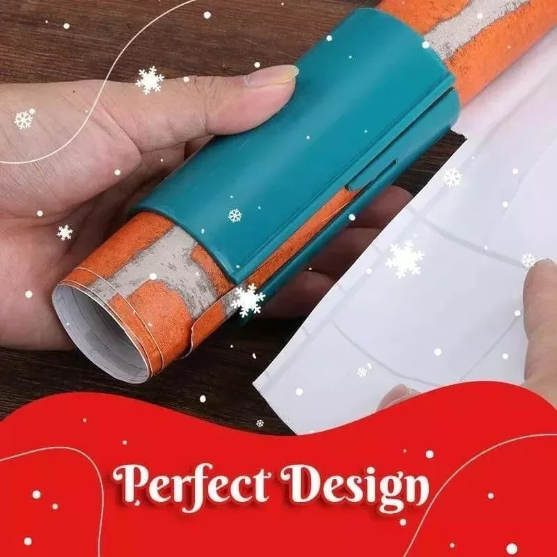 Wrapping paper cutter fitted around a paper roll