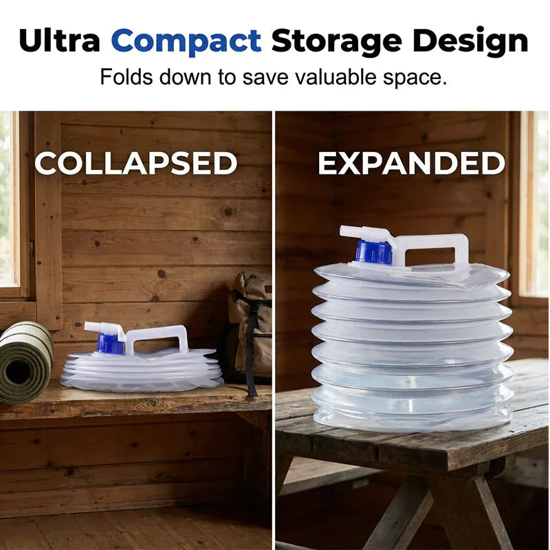 Collapsed and expanded water container comparison