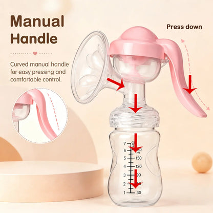 Curved manual breast pump handle