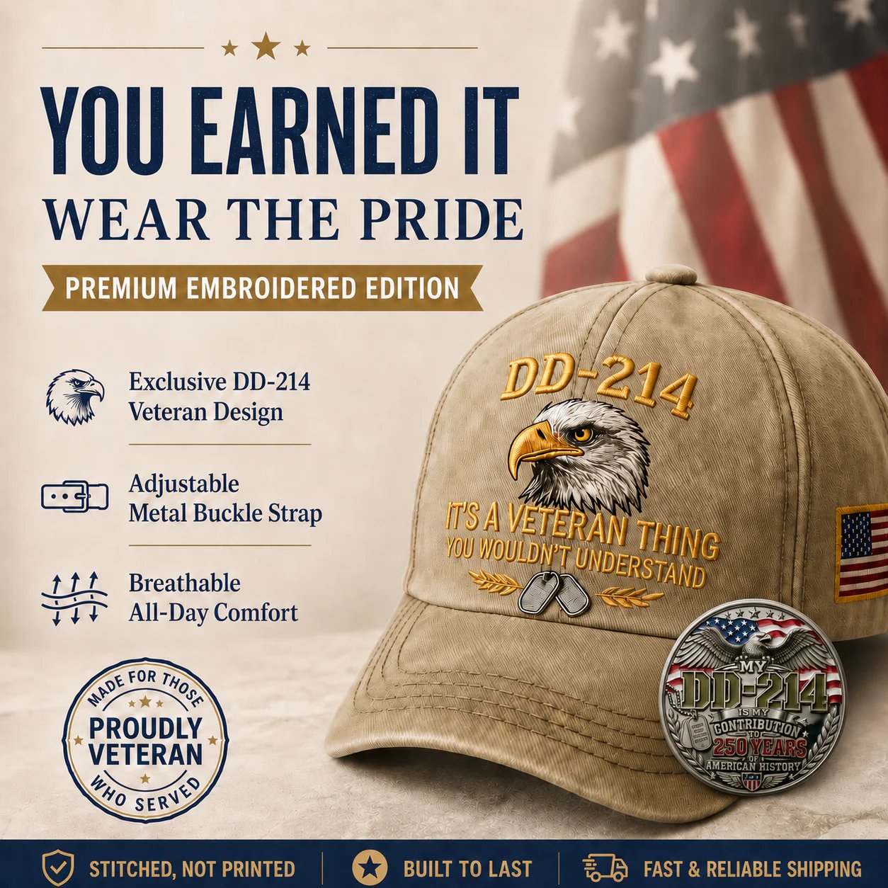 DD-214 veteran embroidered cap main image