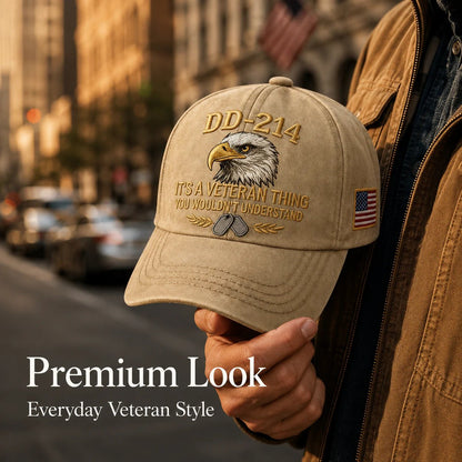 DD-214 veteran cap embroidery detail