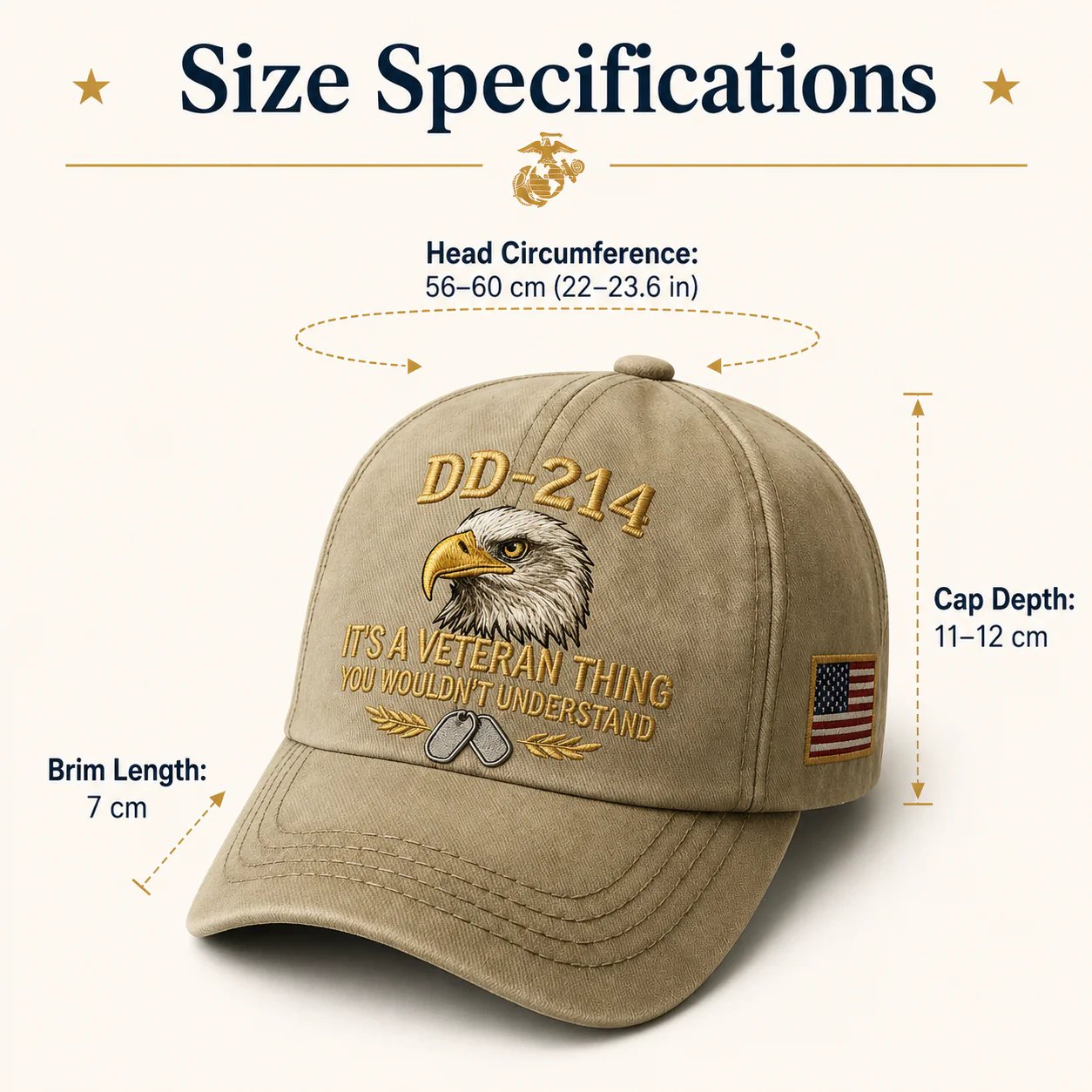 DD-214 veteran cap size specifications