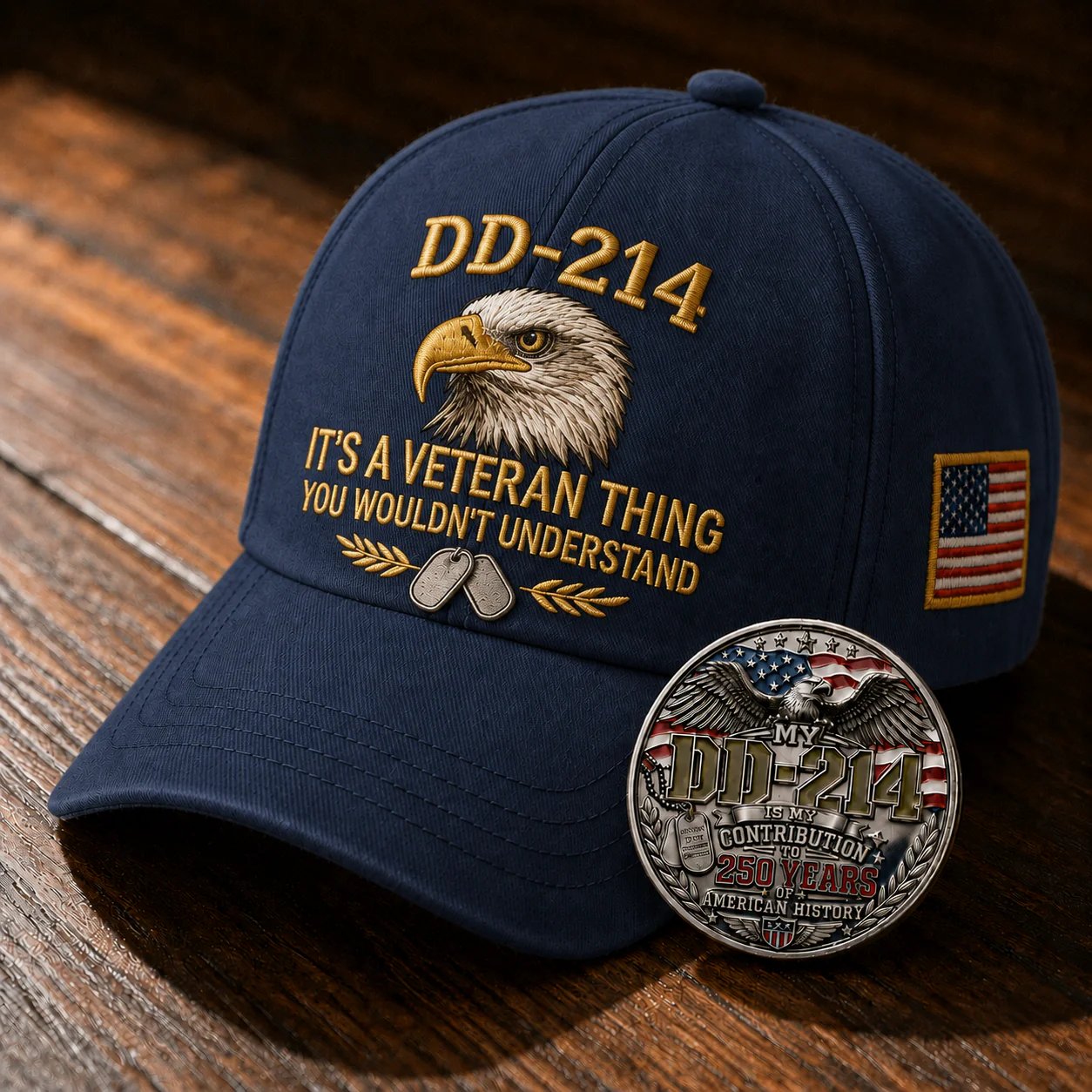 DD-214 veteran cap navy color image