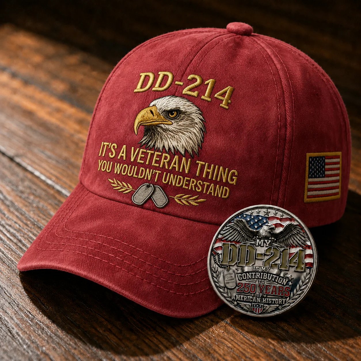 DD-214 veteran cap red color image