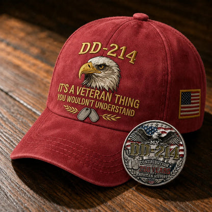 DD-214 veteran cap red color image