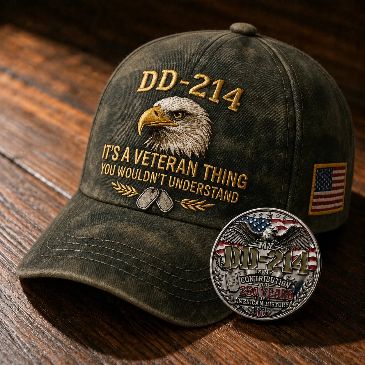 DD-214 veteran cap army color image