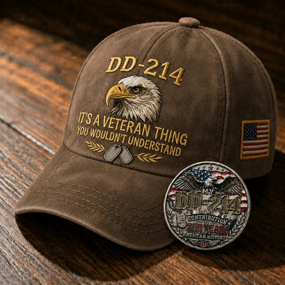 DD-214 veteran cap brown color image