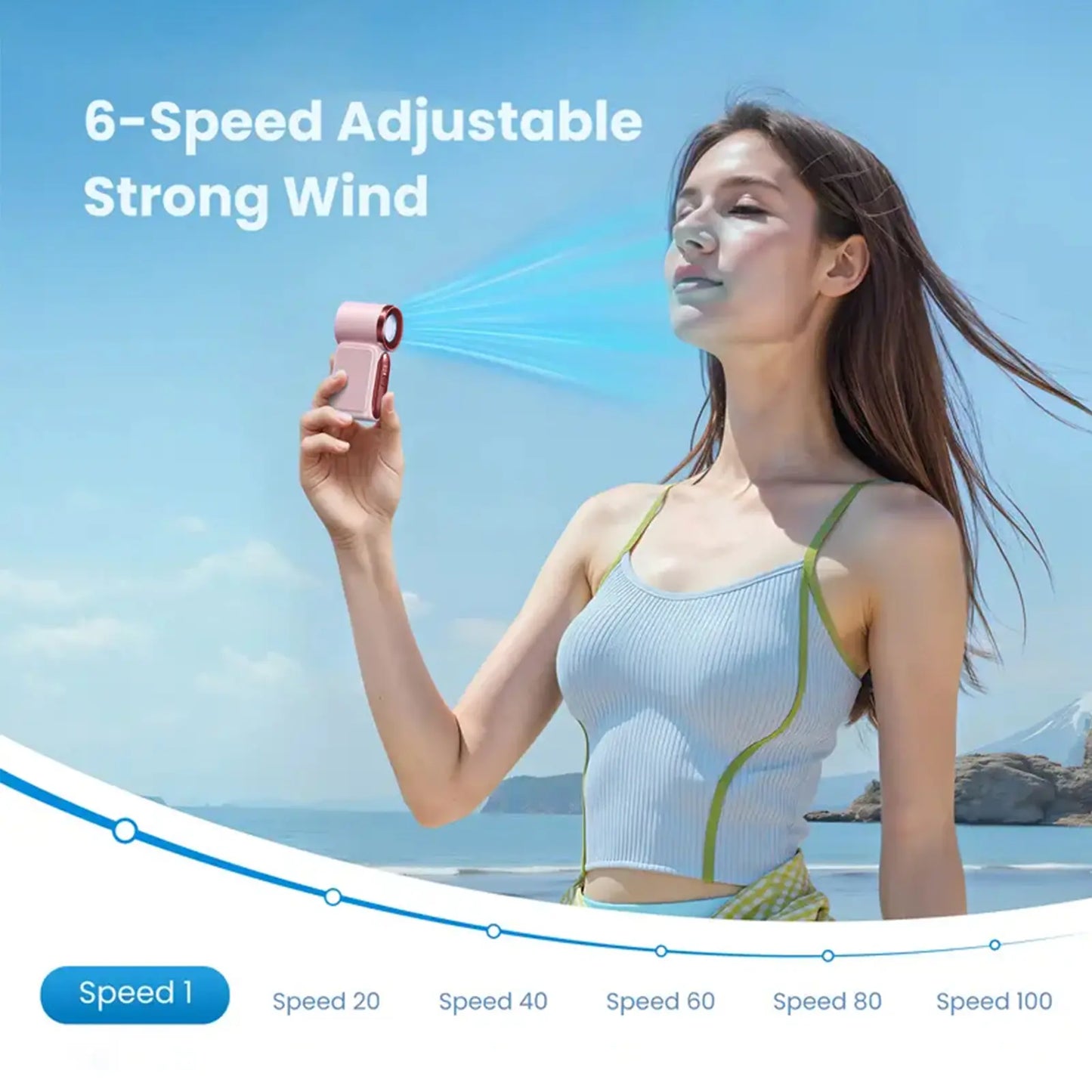 ❄️ Small Enough for Your Pocket, Powerful Enough for Summer – 6-Speed Handheld Fan