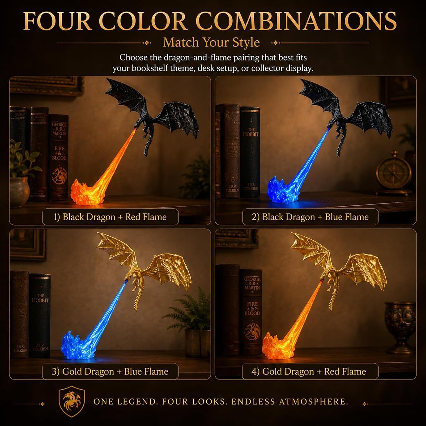 Dragon bookshelf light four color combinations reference