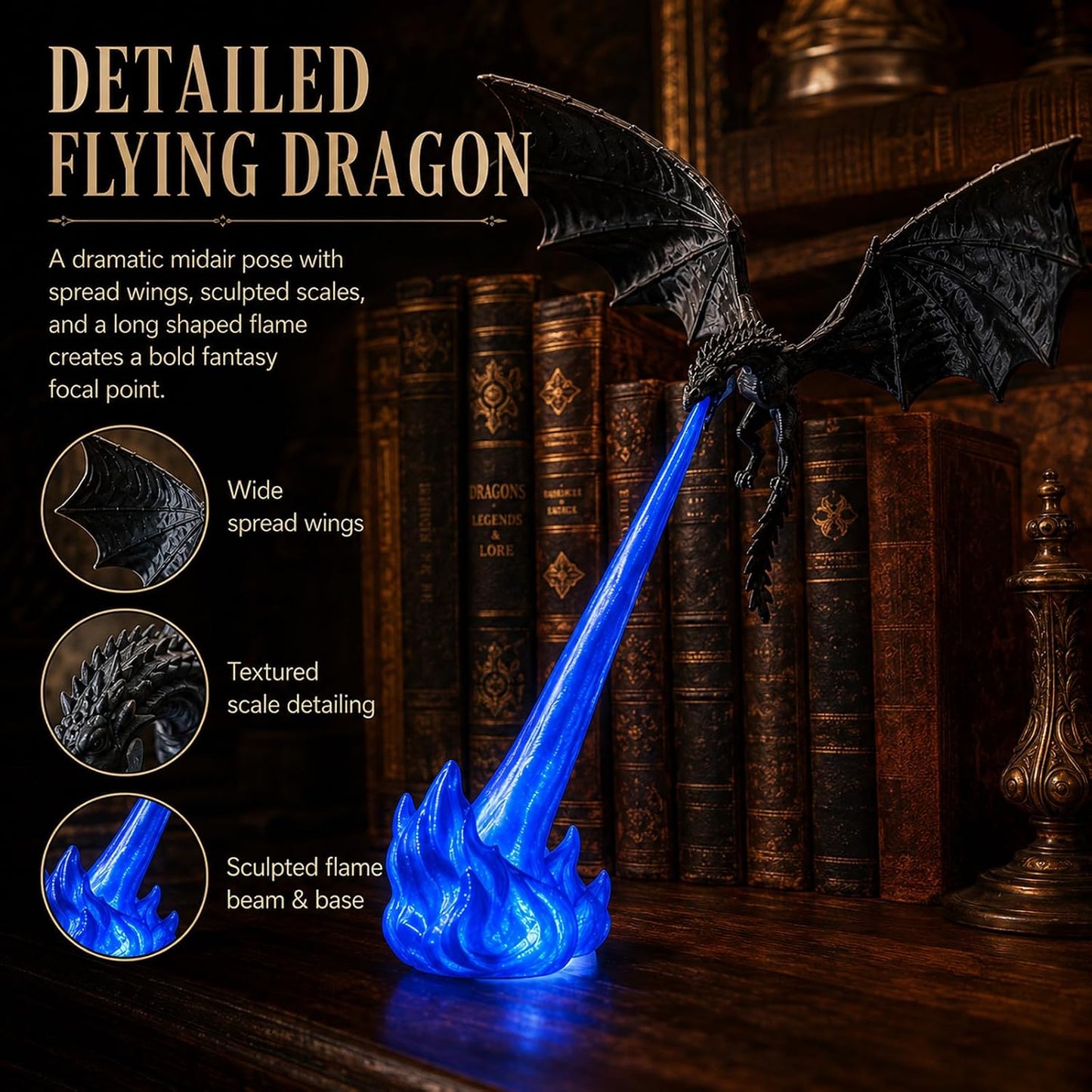 Dragon bookshelf light detailed flying dragon design