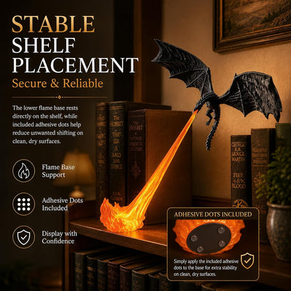 Dragon bookshelf light stable shelf placement with adhesive dots