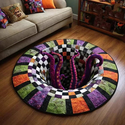 🎃3D Skeleton Vortex Quilted Round Halloween Rug