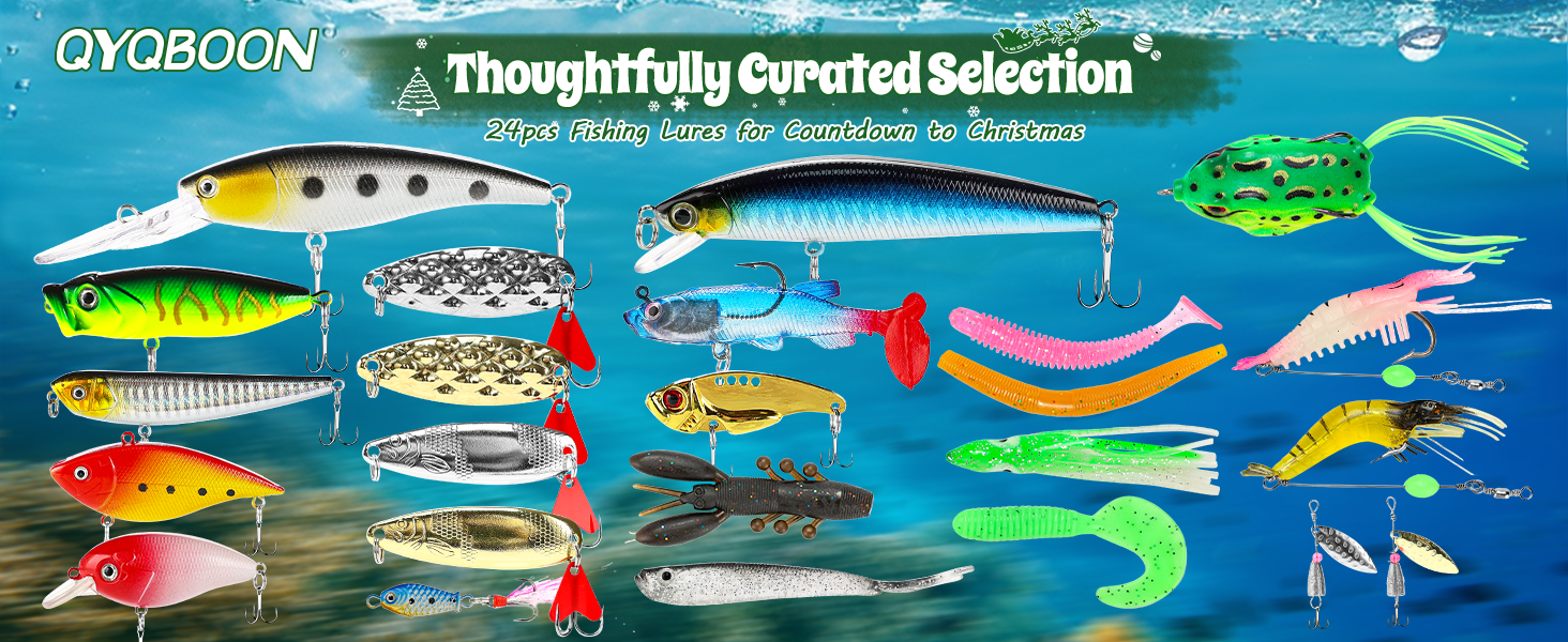 Curated fishing lure selection for advent calendar