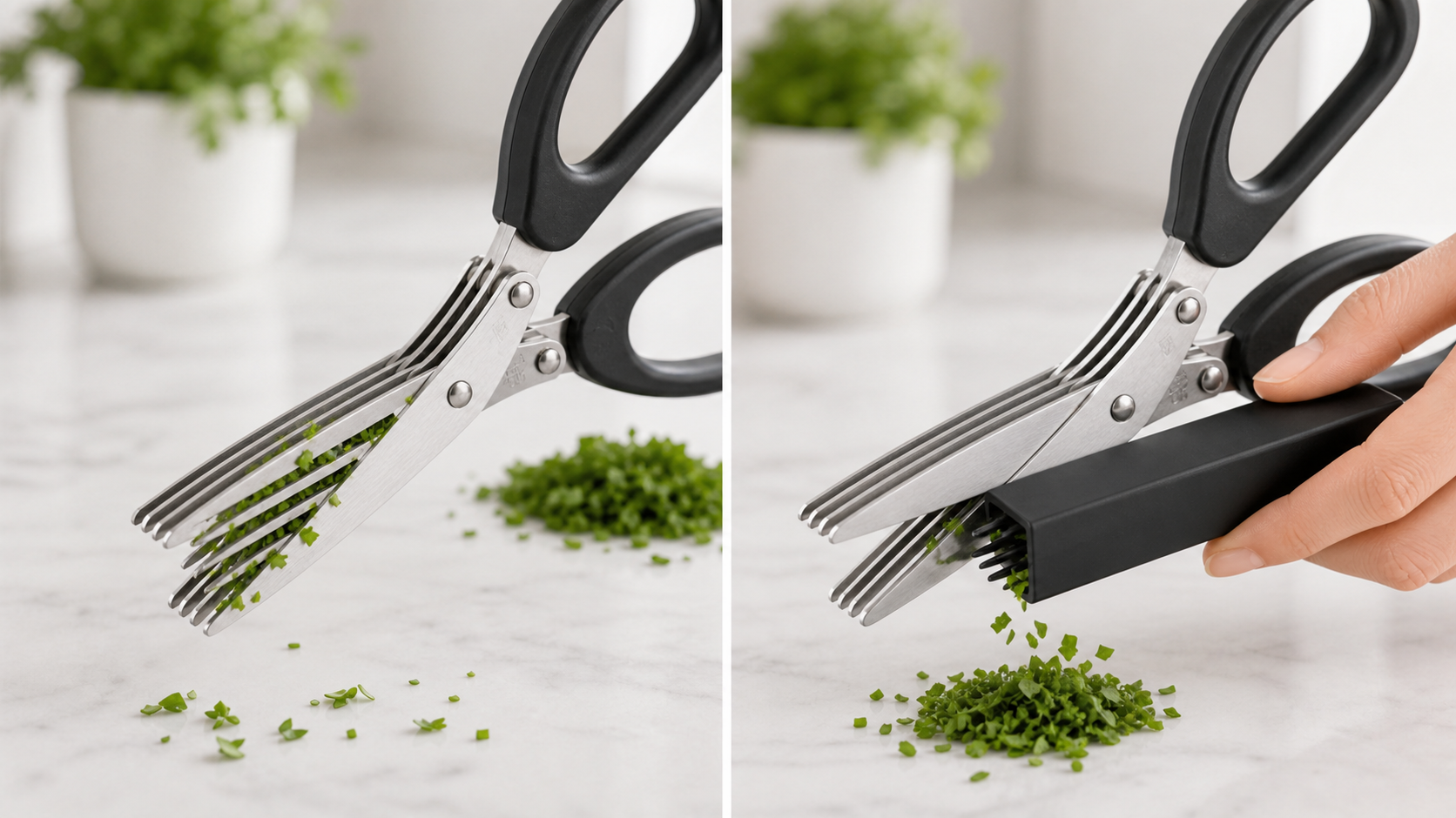 Five blade herb scissors cleaning cover function
