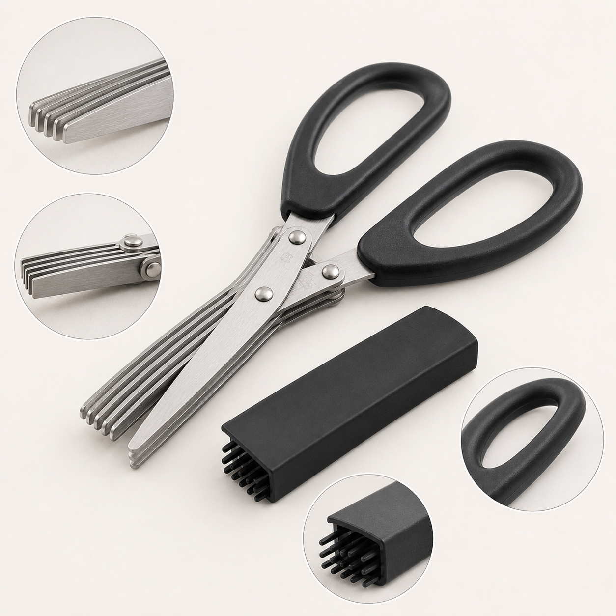 Five blade herb scissors product details and features