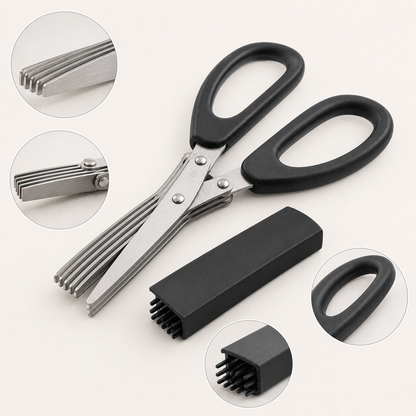Five blade herb scissors product details and features