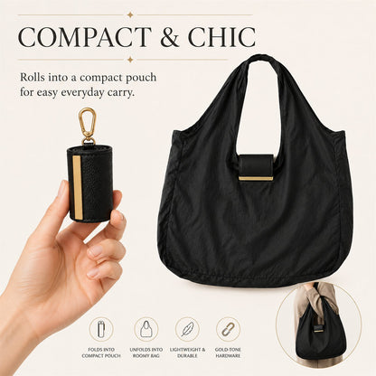 Foldable keychain tote bag carried open