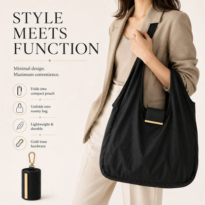 Foldable keychain tote bag lifestyle aspirational