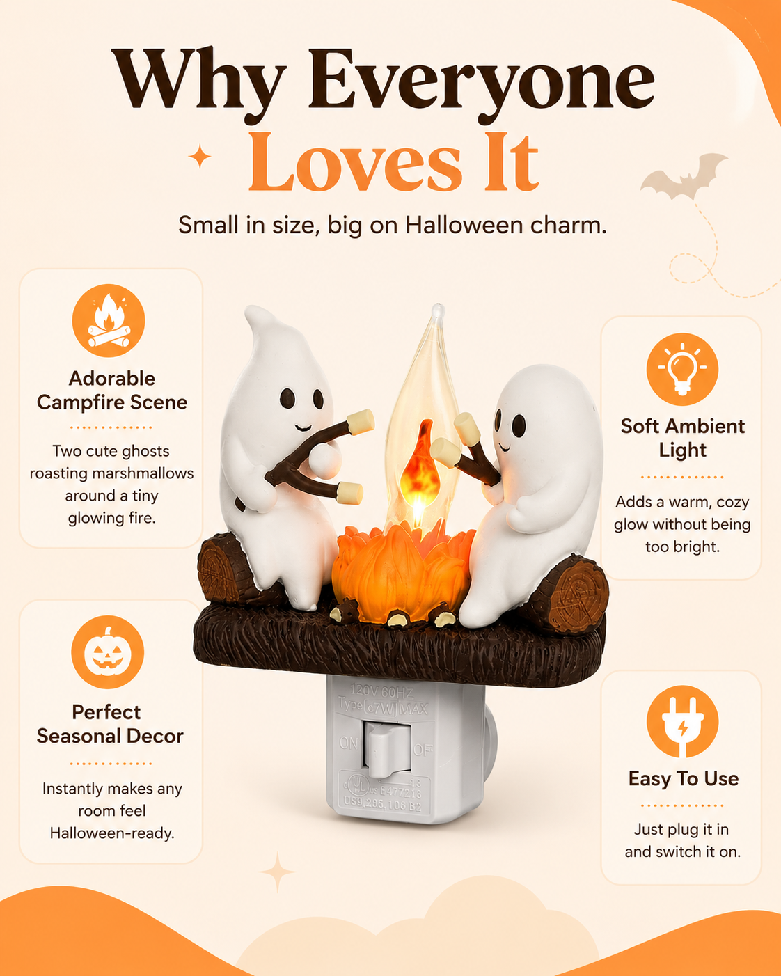 Ghost campfire night light features and benefits
