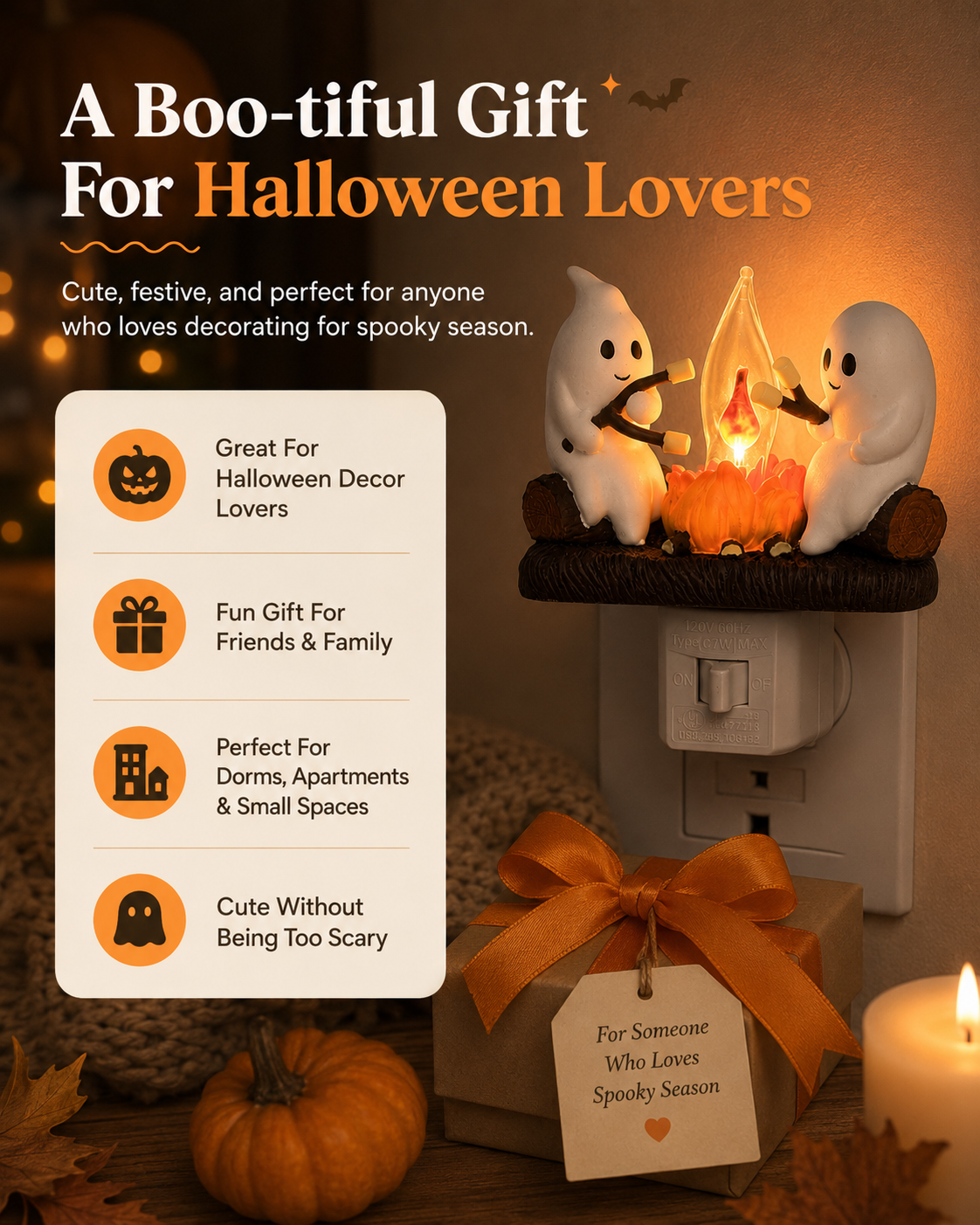 Ghost campfire night light Halloween gift scene