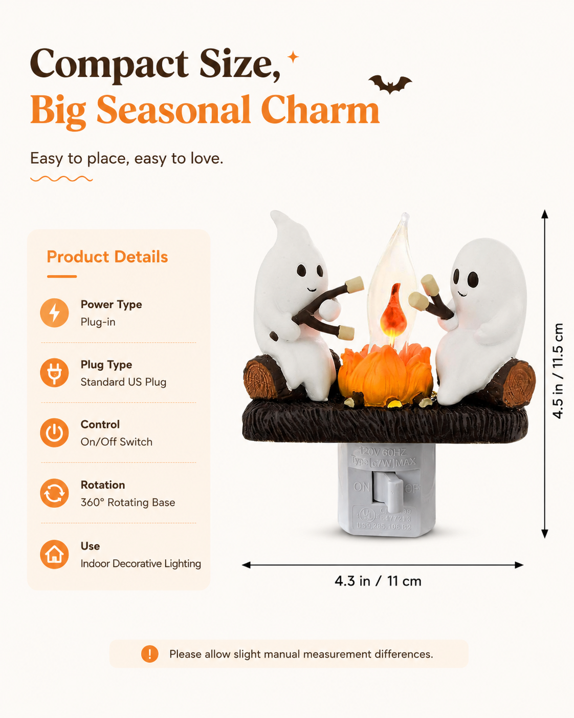 Ghost campfire night light dimensions and product details