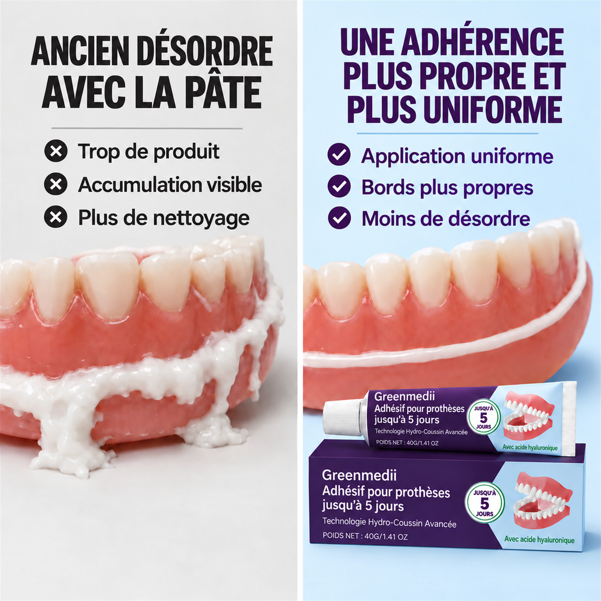 Greenmedii Bio-Seal Max – adhésif pour prothèses dentaires, image en français 6