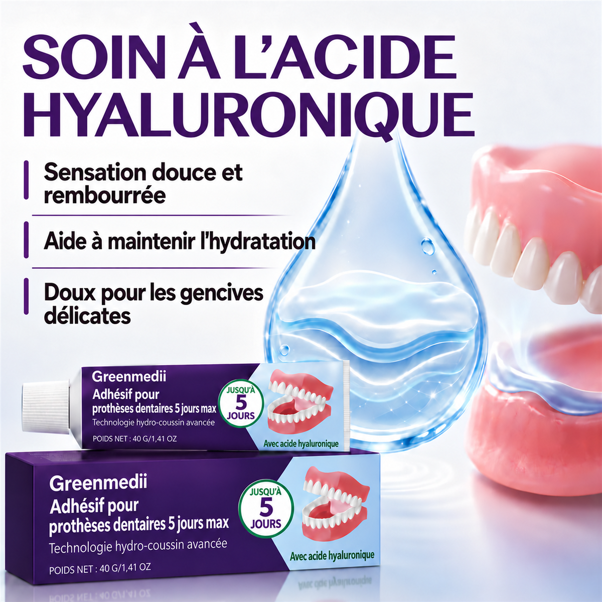 Greenmedii Bio-Seal Max – adhésif pour prothèses dentaires, image en français 10