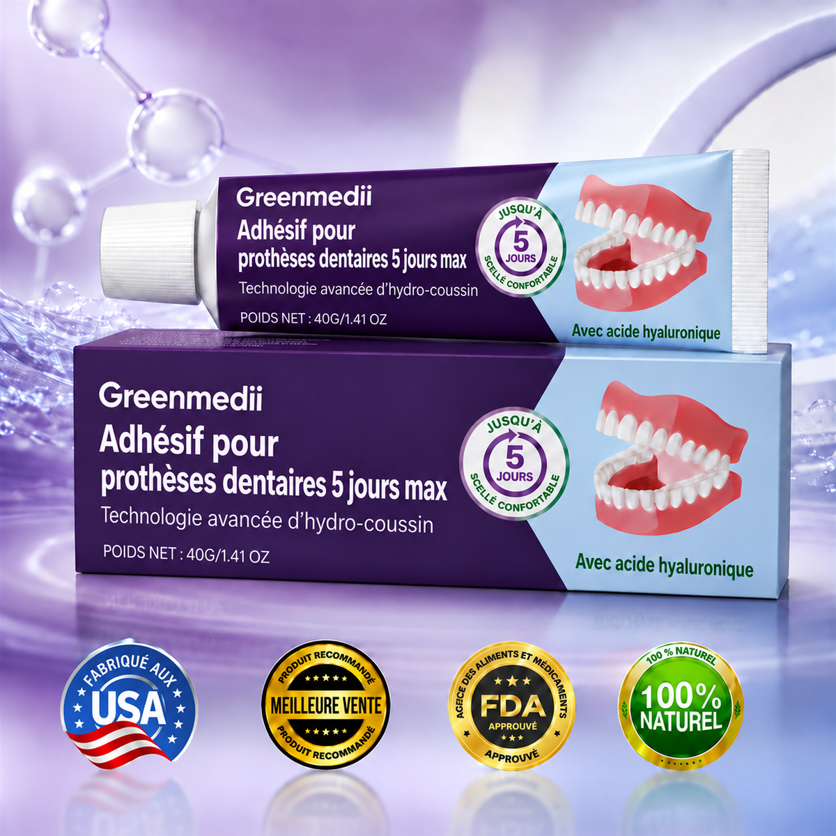 Greenmedii Bio-Seal Max – adhésif pour prothèses dentaires, image en français 13