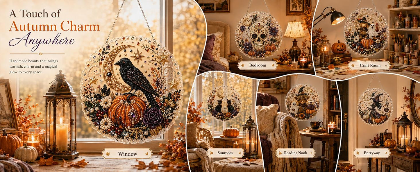 Halloween diamond art suncatcher autumn charm display