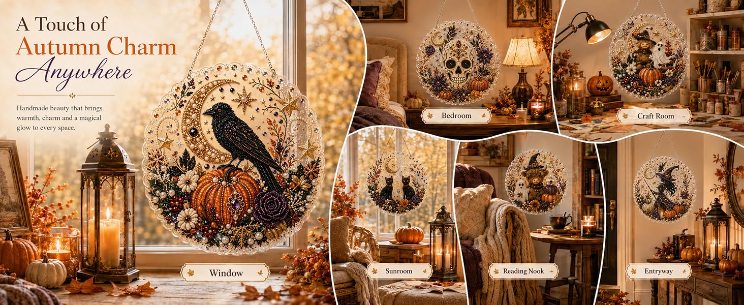 Halloween diamond art suncatcher autumn charm display